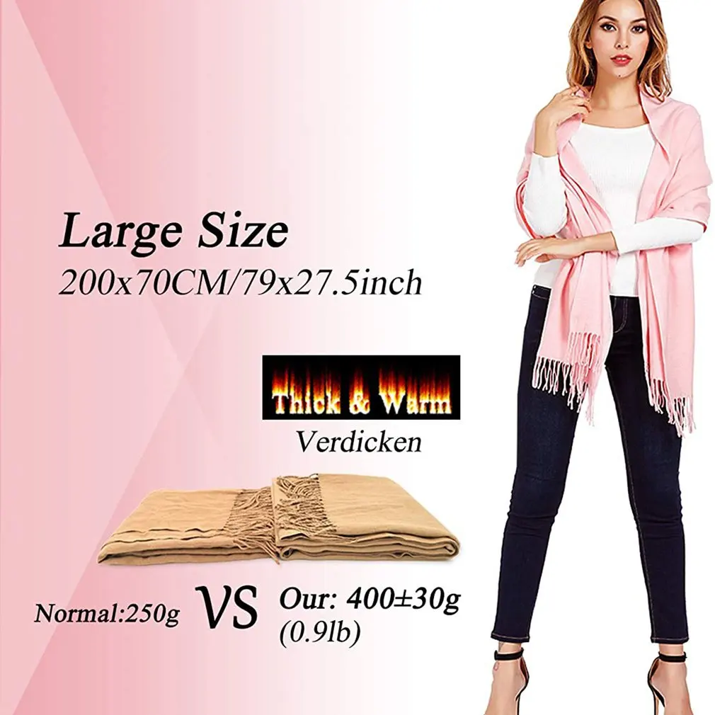 

Cashmere Scarf Women Winter Shawl Pashmina Shawl Wraps Soft Warm Blanket Scarves foulard femme grey black khaki pink