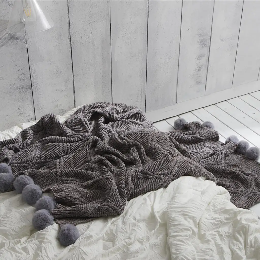Prezzo 56 Hot Pom Pom Coperta Da Tiro Coperta Da Tiro In Maglia Con Frange Pompon Morbido Peluche DropshippingHome Accessori Di Vendita