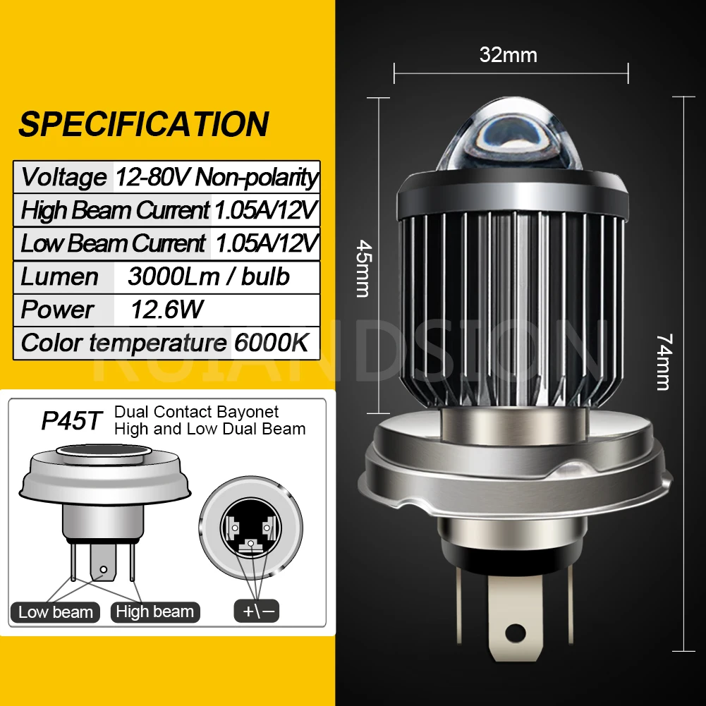 RUIANDSION 1 шт. BA20d H6 P45T R2 H4 HB2 HS1 P43T 9003 мотоциклетная фара мопед автомобильный налобный