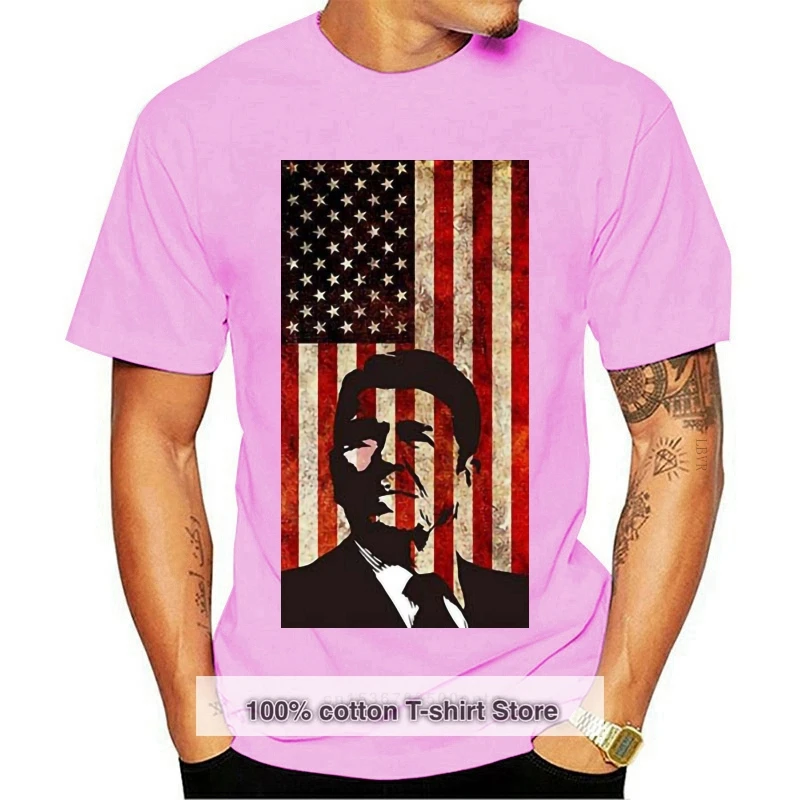 

2020 New Cool Summer T Shirt Ronald Reagan TShirts American Flag Patriotic Distressed Tee Cotton Tee Shirts