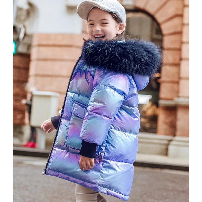 

-30 Degree Mid-long Children Down Parkas Large Fur Collar Hooded Boys Girls Down Jacket 2020 New Winter Kids Snowsuit Outerwear