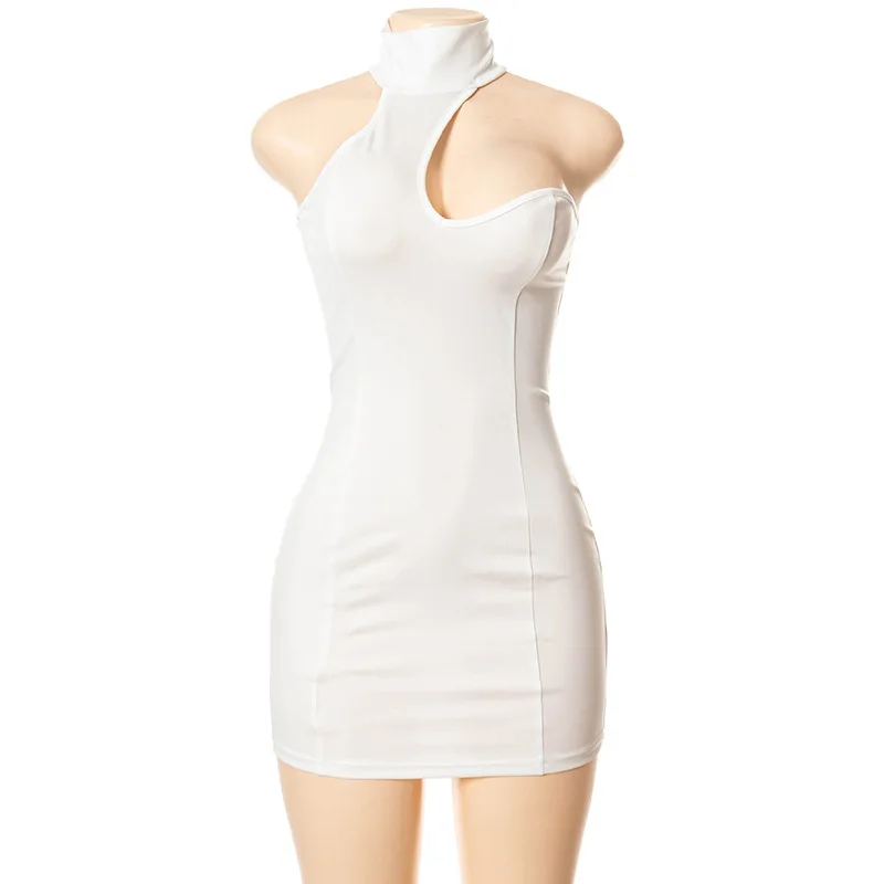 

2021 summer new solid color halter neck sleeveless backless asymmetrical hip dress