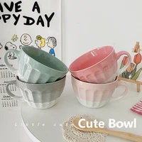 morandi color large capacity splash ink relief breakfast oatmeal bowl ceramic mugs cup tablewares pink green grey