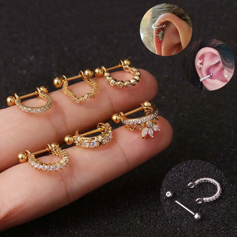 

Stainless Steel Ear Piercing Barbell With Hoop Cartilage Helix Earring Ear Piercing Jewelry 1Pcs