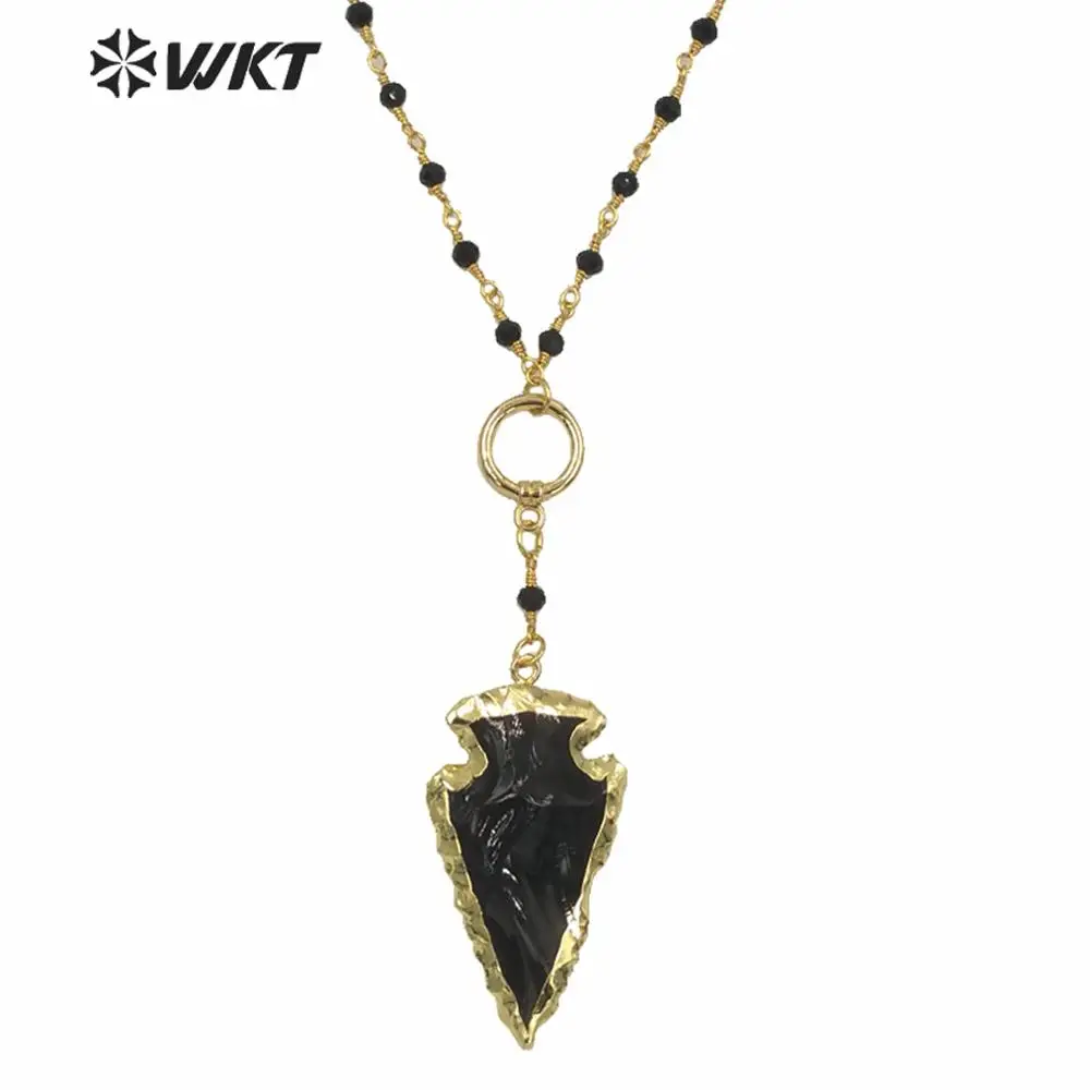 _ Оптовая продажа ожерелье в виде стрелы из черного необработанного обсидиана с