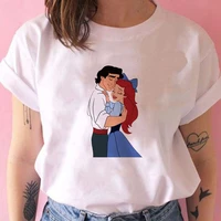 disney tops women tee shirt handsome prince and ariel printed casual white short sleeve vetement animation versatile t shirt