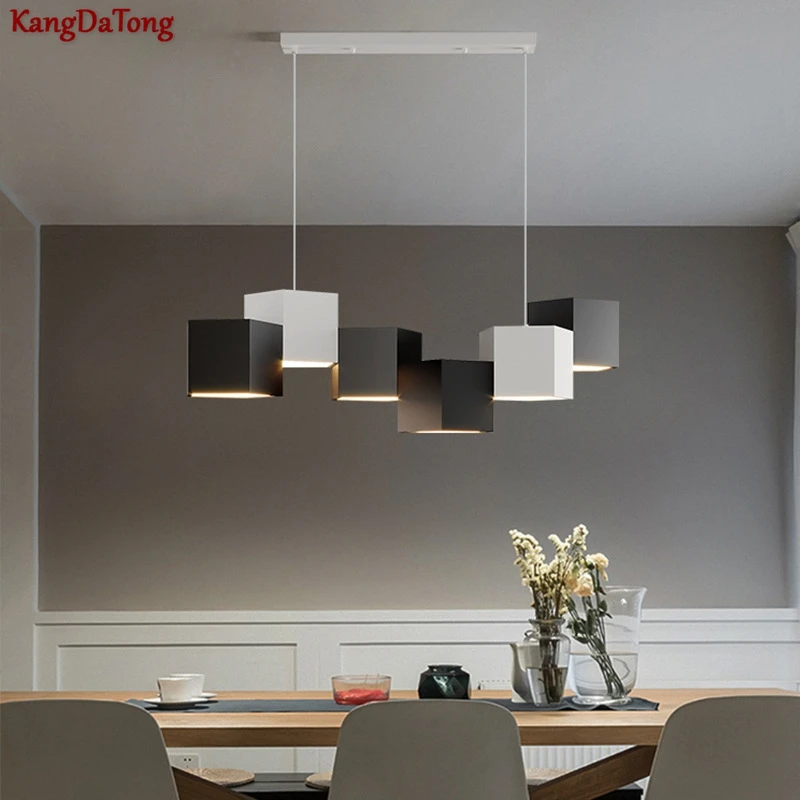 

Creative Simple Modern Color Led Chandelier Office Lamp Led Quadrilateral Office Lamp Modeling Industrial Decorative Chandelier