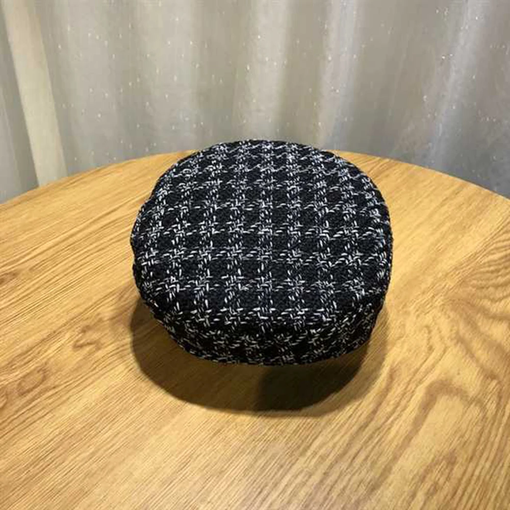 Женская твидовая шляпка винтажная в стиле милитари с золотой нитью бейсболка