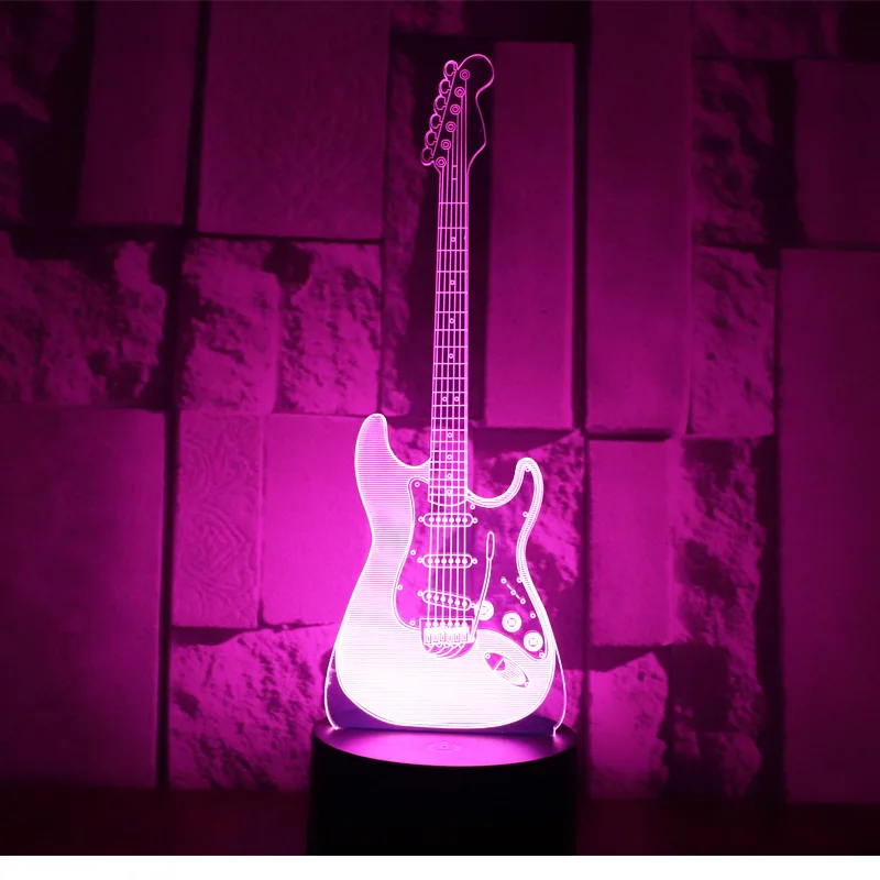 Изящная электрическая гитара светодиодный ночсветильник 7 цветов лампа для