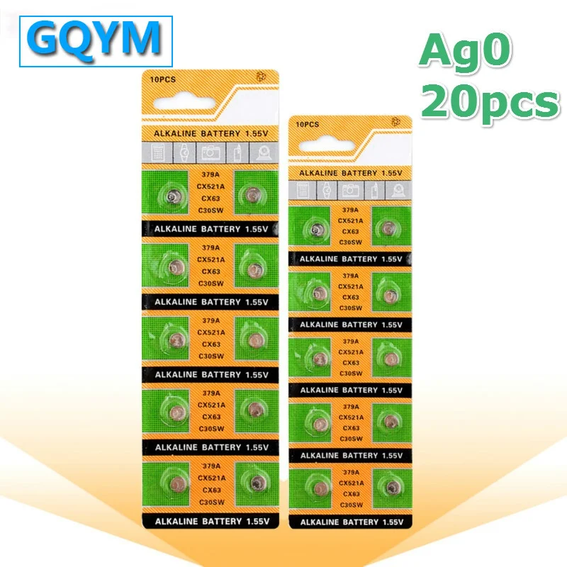 Батарейки AG0 LR69 LR521 379A кнопочные 2 карты/20 шт. SR521SW D379 1 55 в V379 SR63 для часов игрушек