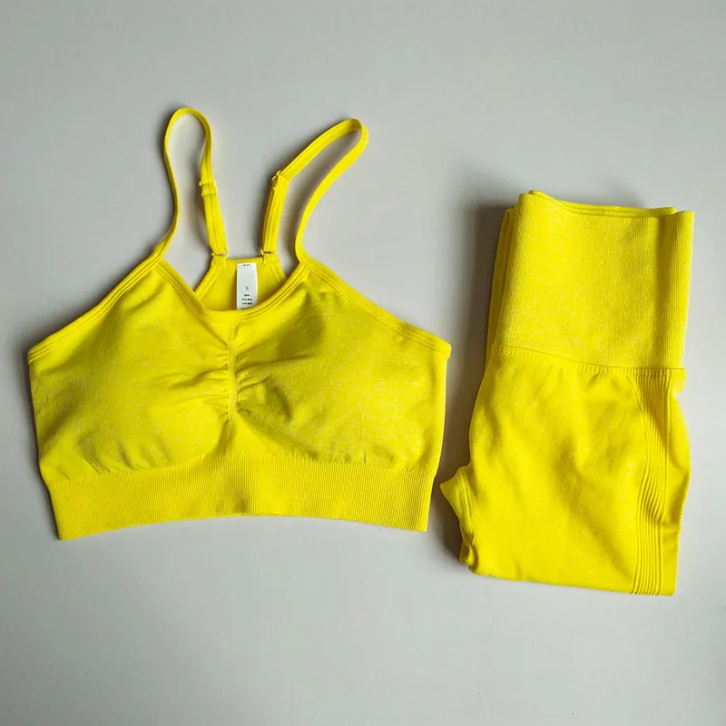 Новый Бесшовный комплект для йоги из 2 предметов женский спортивный бюстгальтер +