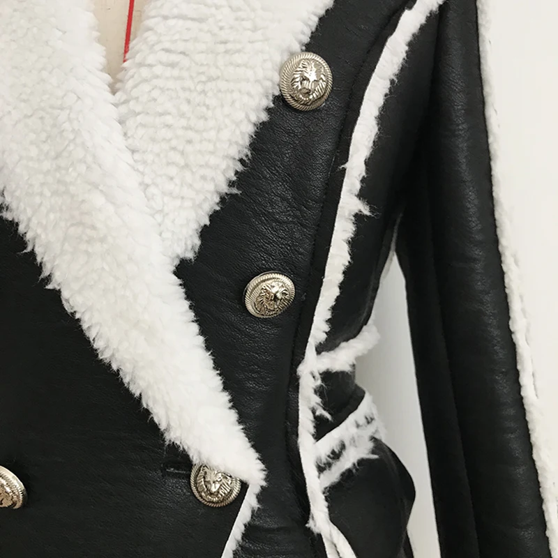

2021 New Summer/Summer Fashion Designer Women's Long Sleeve V-neck Lion Button PU Faux Leather Fashion Club Party Jacket