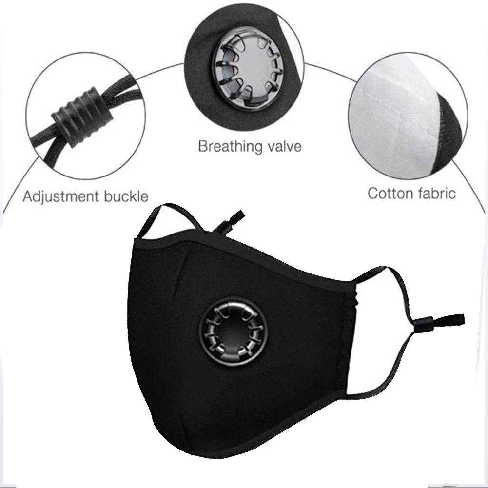 Унисекс PM2.5 маска с активированным углем фильтр дыхательным клапаном черная