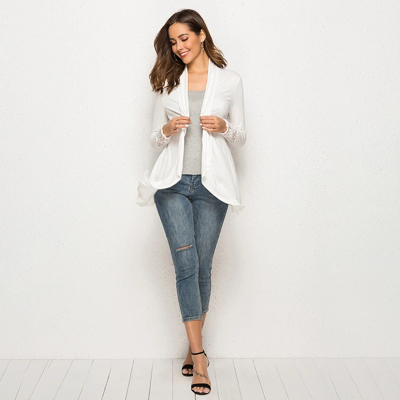 Женский кардиган с асимметричным подолом легкая осенняя куртка кружевными