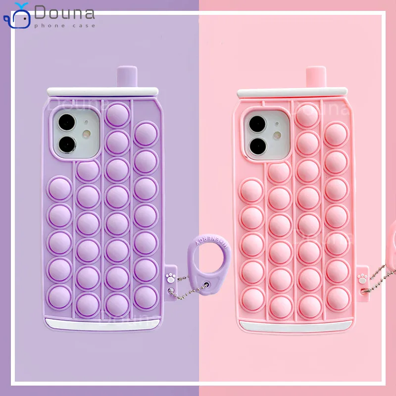 

Relieve Stress Pop Push Bubble Phone Case Cover for IPhone 11 12 Pro X XS Max XR 6 7 8 Plus 3D Juice Bottle Soft Silicone Fundas