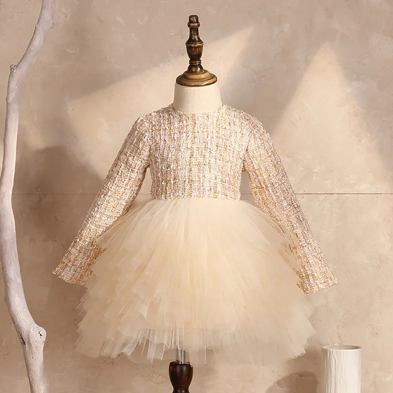 Осенне-зимнее Цветочное платье для девочек новогодние платья маленьких с