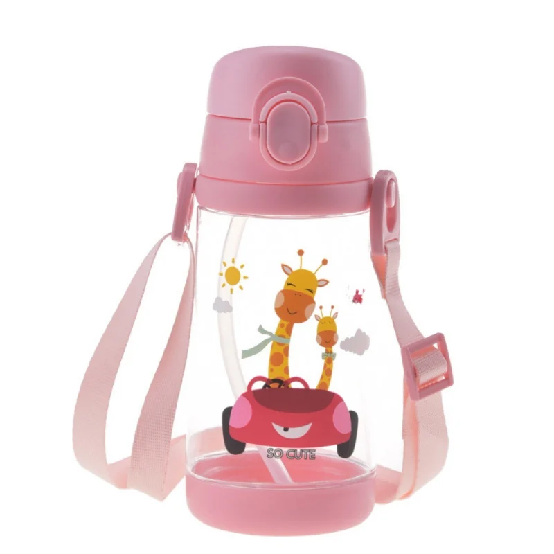 

Children's Transparent Water Cup Cartoon Anti-fall Kindergarten Baby Straw Handle Cup Student Strap 380/500ML Bear Fox Clear