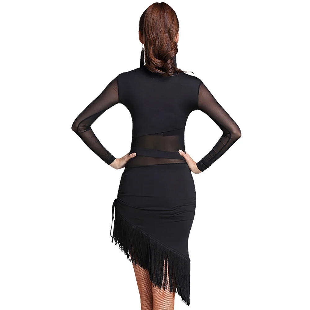 2019 Ladies Women Latin Dance Dress Black Navy Stage Costumes Tassel Salsa Cha Rumba Samba Perform Fitness Clothing | Тематическая