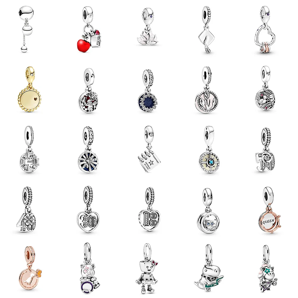 

925 Sterling Silver Necklace Pendant Lotus Robot Dinosaur Owl Digital Beads For Women Pandora Braelets Bangles Necklace Jewelry