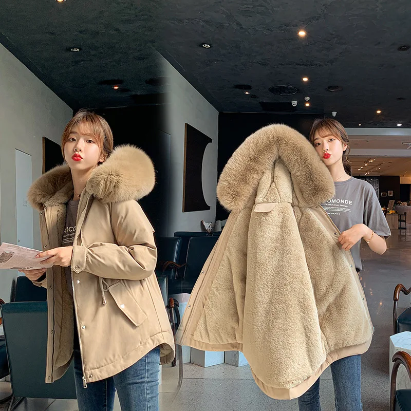 

Women's padded jacket 2021 Winter Korean Large Fur Collar Dovetail Coat Thick Warm Hooded Parkas Female Outerwear
