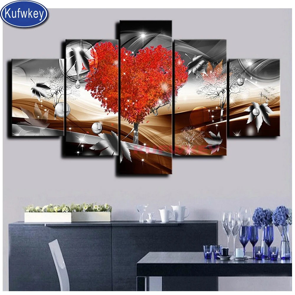 Алмазная живопись с деревом и сердцем 5 шт. вышивка крестиком 5d мозаика