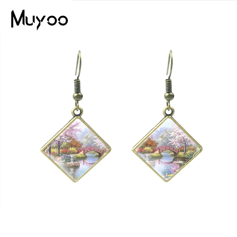 Красивый пейзаж винтажные картины маслом серьги-Крючки с ромбами Знаменитые