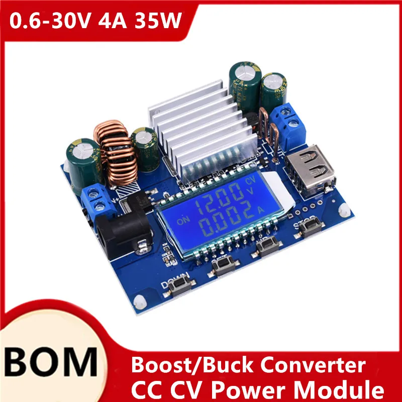 Sk35y dc impulso automático/conversor buck cc cv módulo de potência 0.6-30v 4a 35w 5v 12v 24v ajustável fonte alimentação regulada |