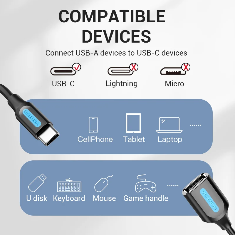 Vention USB C to Adapter OTG Cable Type Male 3.0 2.0 Female for MacBook Pro Huawei -C | Мобильные телефоны и аксессуары