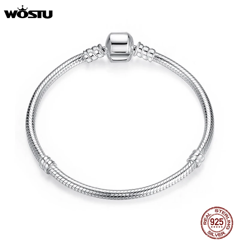 

WOSTU 925 Sterling Silver Bracelet â€“ Barrel Snap Clasp, Cubic Zirconia, Bangle Bracelet, Chain Bracelet, Charm, Sizes 17â€“21