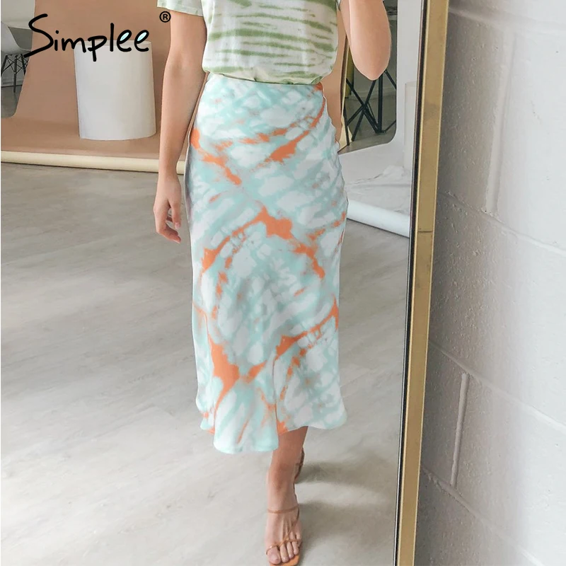 Simplee юбка миди с принтом Tie dye, Женская Осенняя эластичная юбка с высокой талией, Женская Повседневная Уличная юбка, вечерние юбки для клуба