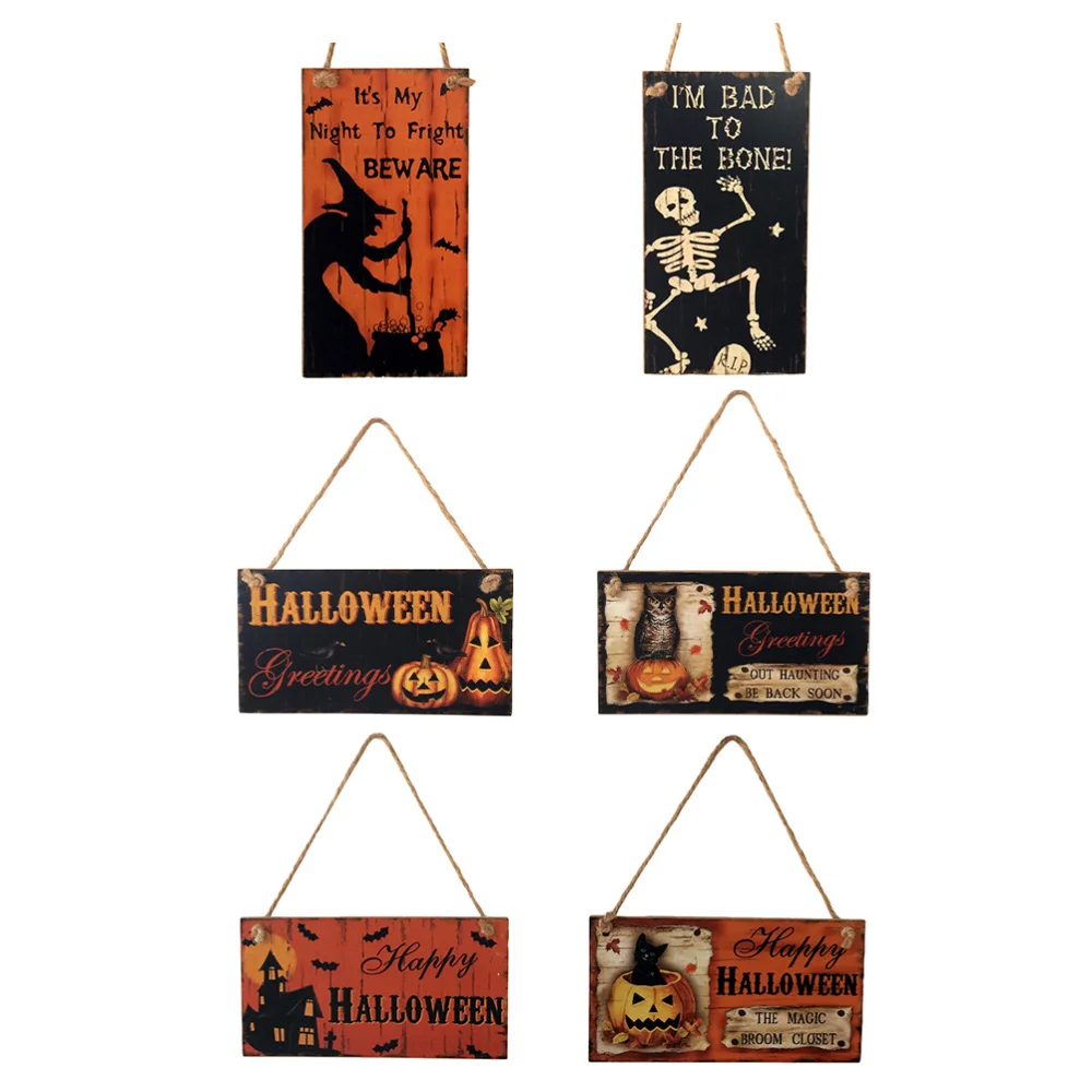 

6pcs Wood Door Sign Party Hanging Plaque Home Decoration Accessories
