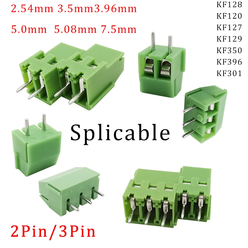 

10Pcs KF128 2Pin 3Pin Screw Type PCB Terminal Block Wire Connector 2.54mm/3.5/3.96/5.0/5.08/7.5mm Straight Pin Splice Terminals