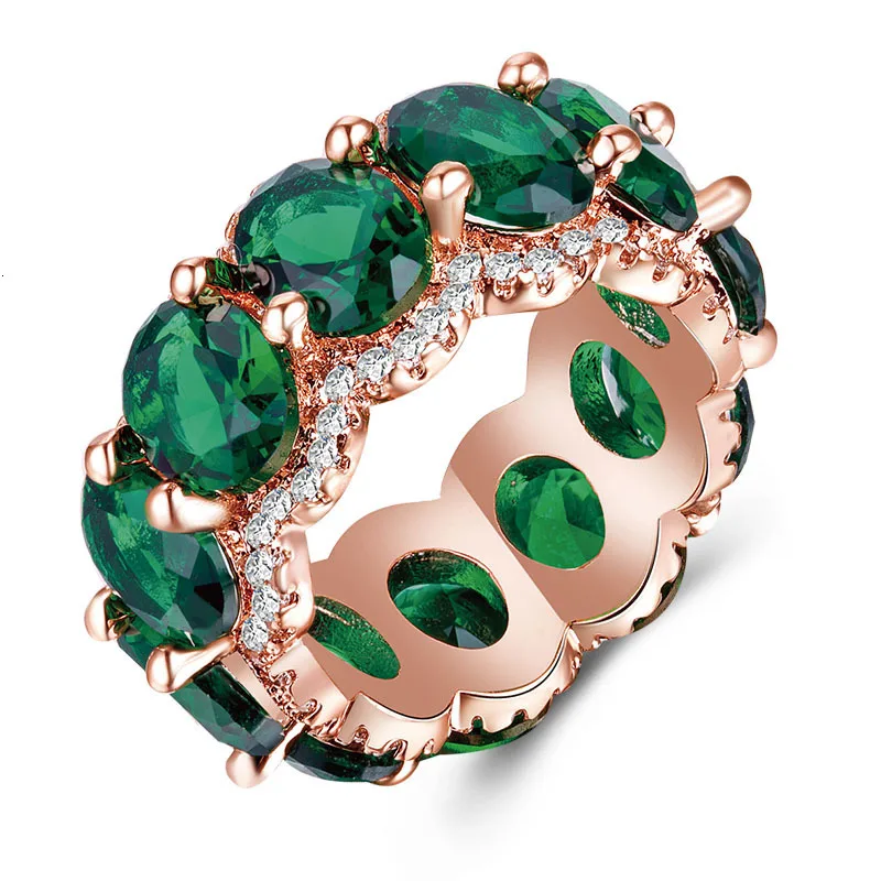 Emerald Роскошные женские свадебные кольца с кристаллами, голубой/зеленый/красный/фиолетовый камень, кольца на палец, женские оригинальные вечерние ювелирные изделия для помолвки, подарок - Цвет основного камня: Emerald
