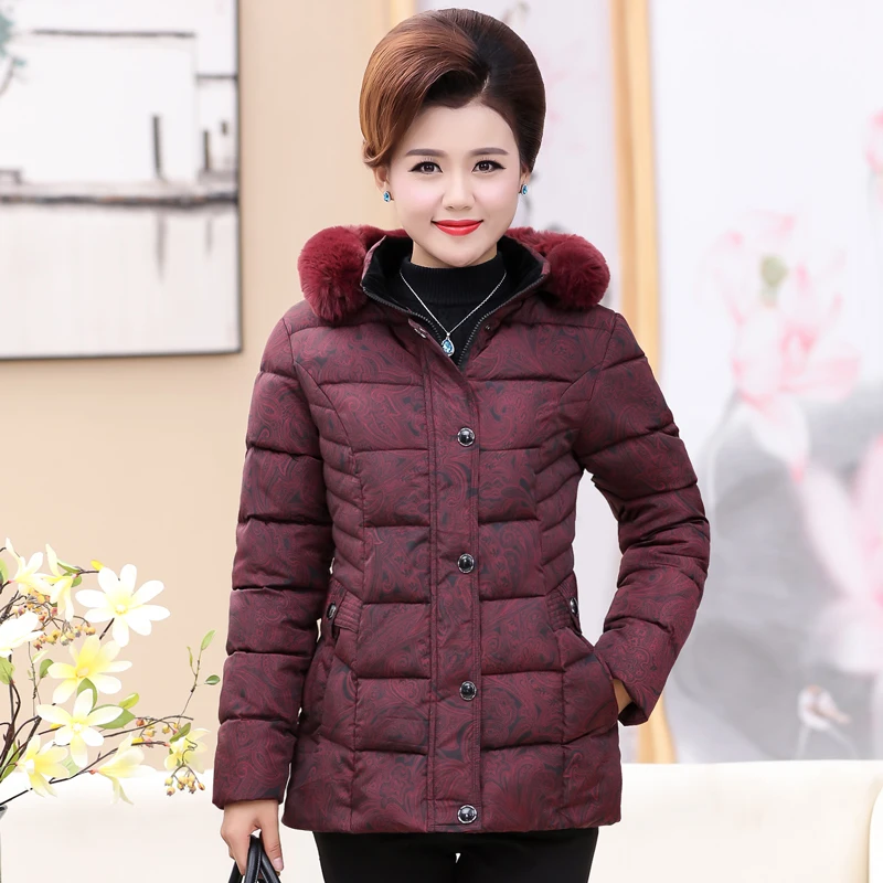 Jackets winter womens mother winter coat cotton solid color slim clothes down cotton padded middle-aged women winter coat