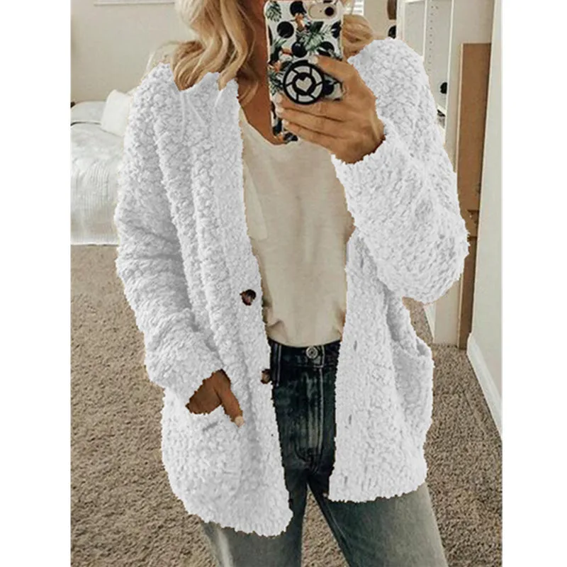 

WEPBEL Autumn and Winter Solid Color Ladies Jacket Women's Fashion Sweater Long Sleeve Turn-down Collar Casual Sweater Coat