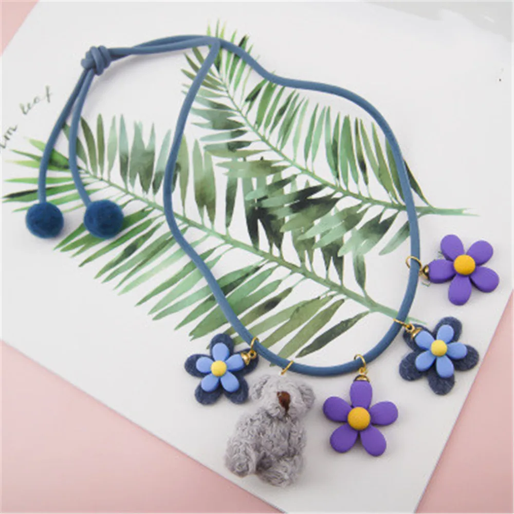Детское ожерелье для девочки из ткани с милым мультяшным медведем и цветком