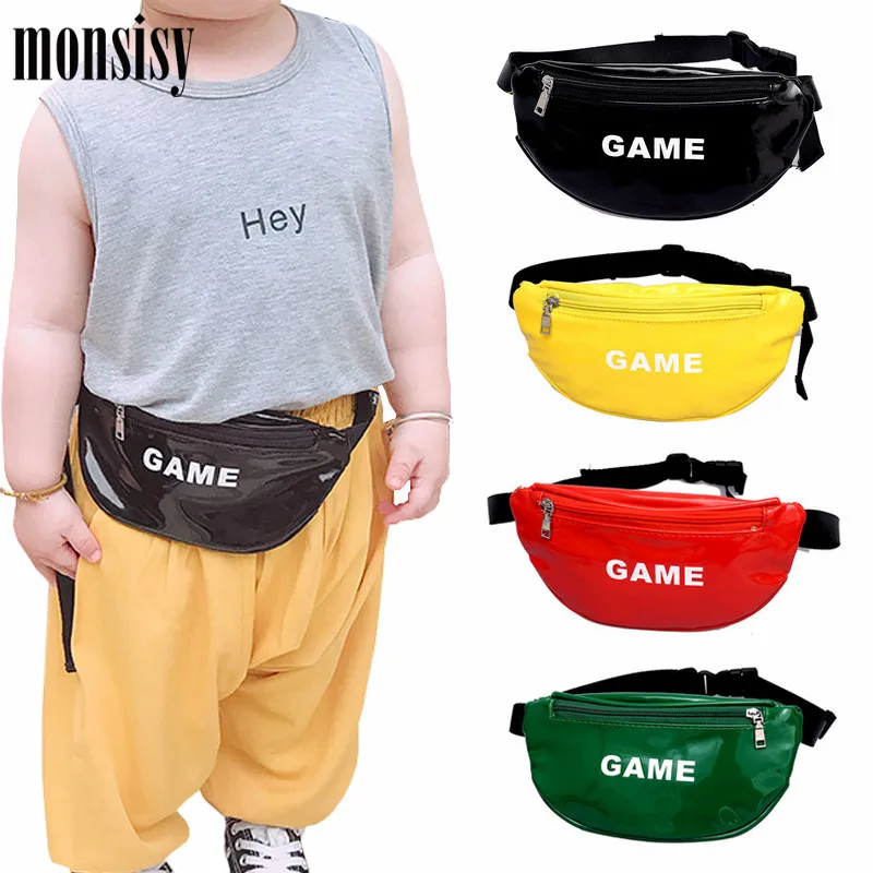 

Monsisy Kid Waist Bag For Girl Boy Fashion Fanny Pack Glossy PU Leather Chest Bag Children Belt Bag Money Pouch Baby Wasit Pack