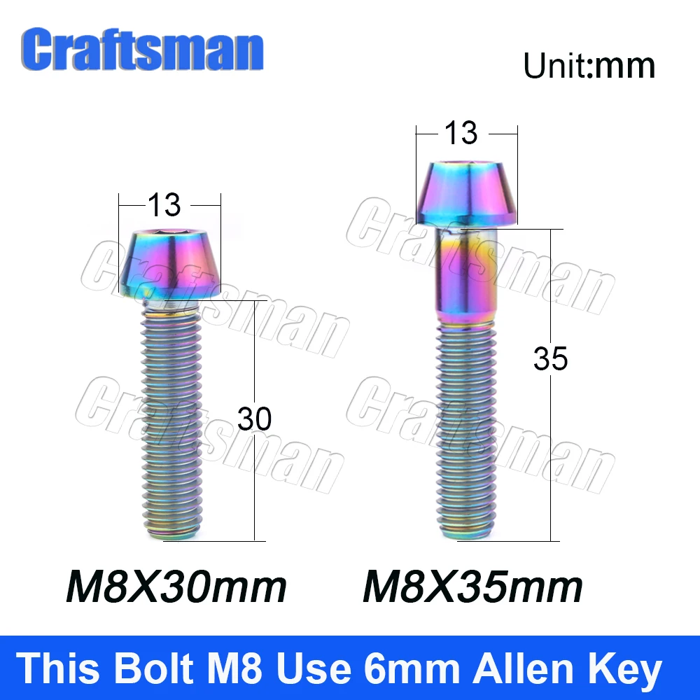 Титановые болты M8 x 15 20 25 30 35 40 70 мм шестигранный ключ коническая головка винт для