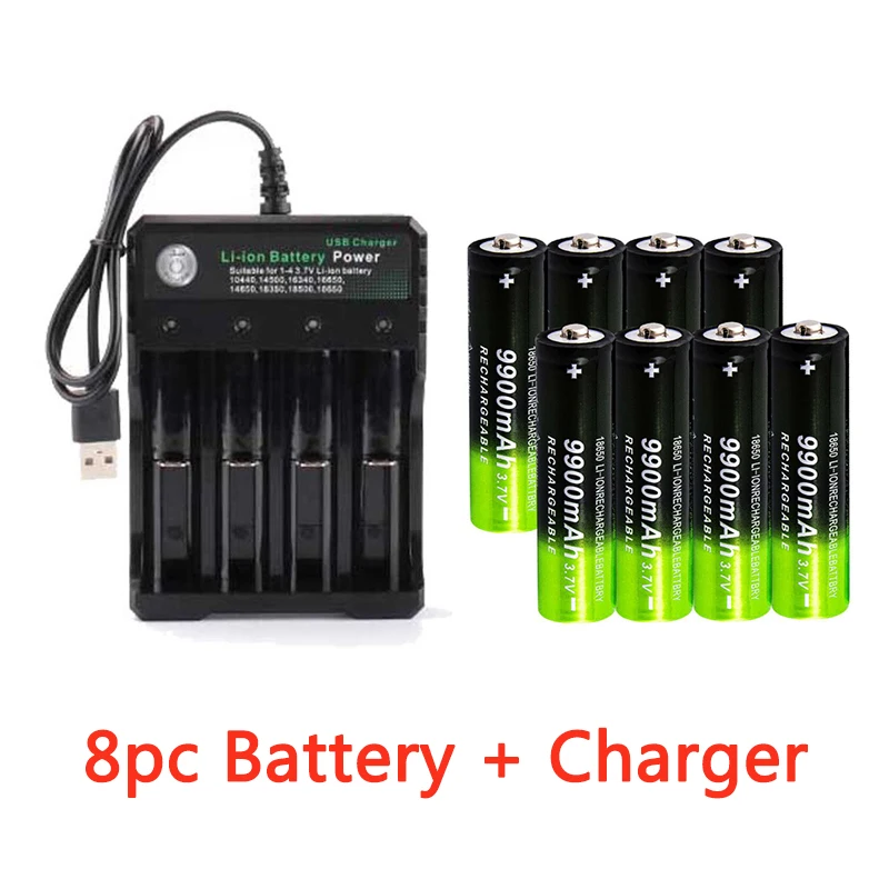 3 7 в 18650 9900 мАч перезаряжаемая батарея 2/4/8 шт. + 4 слота USB зарядное