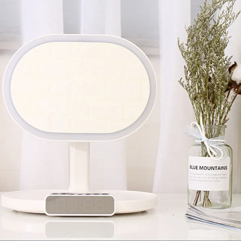

Makeup Mirror with LED Light, Bedside Night Light, Alarm Clock Bluetooth Speaker, Mirror for Bedroom Mirror Decor CN(Origin)