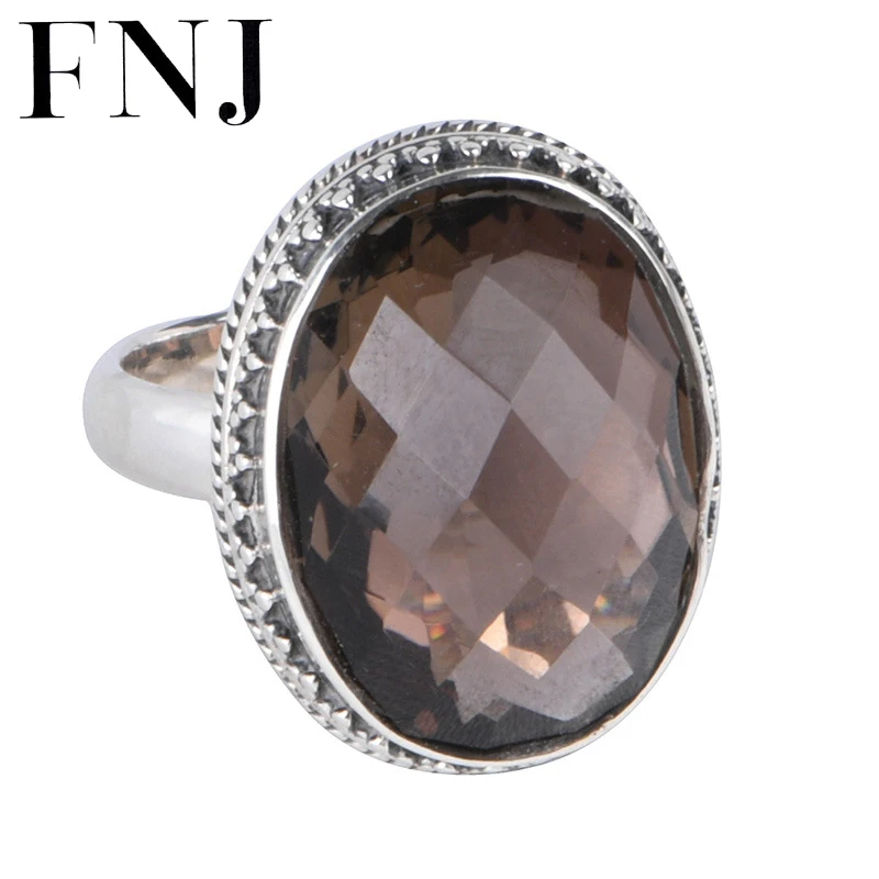 

Кольцо женское FNJ из серебра кольцо с дымчатым кварцем пробы, 925 пробы, размер 5-7
