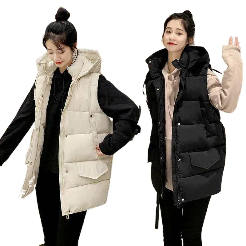 

Women's Sleeveless Vest 2022 New Fashion Autumn And Winter Cotton Vest Women's Jacket Mid-length Loose Wild Women Waistcoat