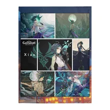 Genshin Manta con estampado de impacto Xiao para el hogar, diseño de marca a cuadros de colcha, cómoda, funda de sofá informal para cama (4)