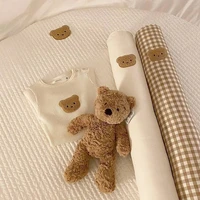 bear embroidery baby bed cylindrical bumper crib cot protector newborn infant sleeping long pillow comfort cushion room decor