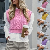 women casual za turtleneck pink knitted pullover vest 2021 autumn chic lady sleeveless sweaters girls cute sweater vest women