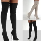 Женские сапоги, сезон осень-зима, теплые сапоги до колена с хлопковой вставкой, Женская эластичная привлекательная обувь на высоком каблуке, женские замшевые сапоги