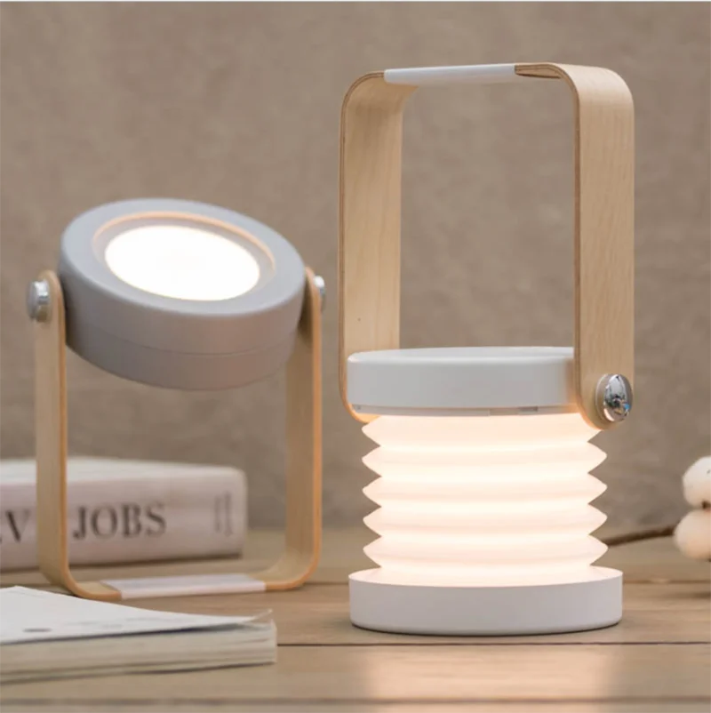 

Portable LED Night Lamp Multifunction smart lights lighting Foldable USB Wood Table Lamp for indoor Study outdoor camping