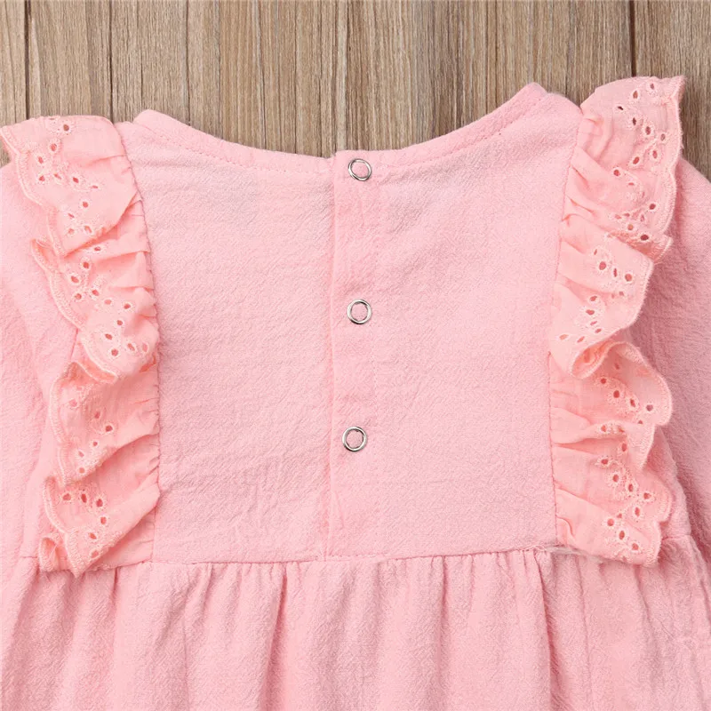 

Newborn Baby Girl Hollow out long sleeve pink Romper Bodysuit Jumpsuit hat 2 PCS Outfits Clothes Sunsuit