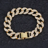 hip hop bling iced out cuban link chain bracelet for women men rose gold silver color bling rhinestone crystal bracelet jewelry