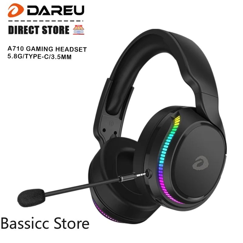 

New A710 5.8G Wireless Type-c 3.5mm Trimode Gaming Headset with RGB Backlit Detachable Mic Noise Cancellation